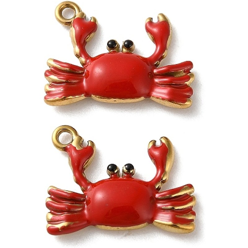 Pendentif en Émail de Crabe en Acier Inoxydable 304, Doré et Rouge — Breloques et pendentifs