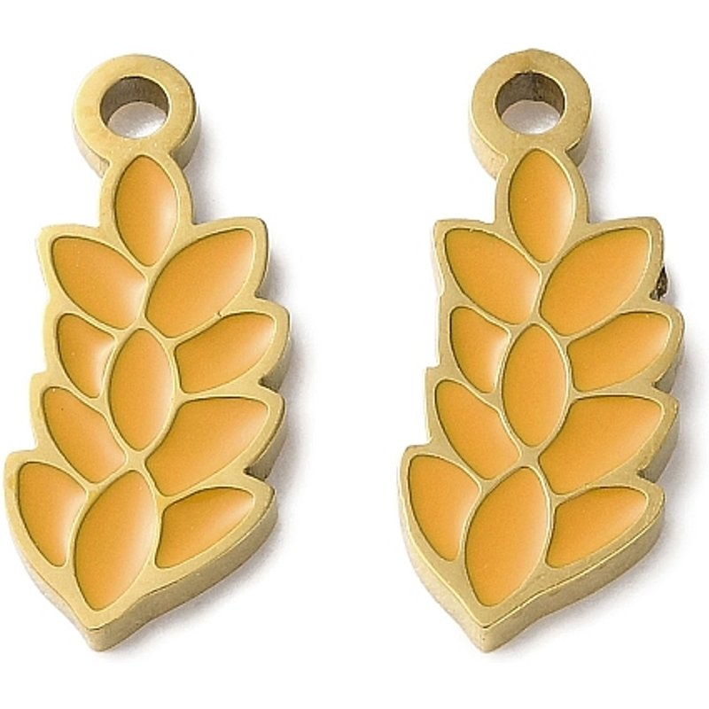 Charms en Émail Dorés en Acier Inoxydable 304 en Forme de Blé — Breloques et pendentifs