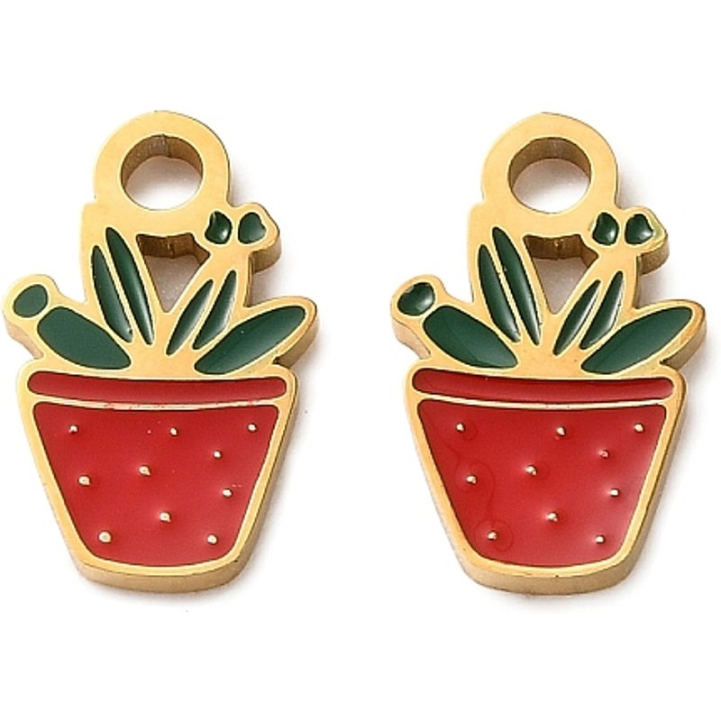 Charms en Émail en Acier Inoxydable 304 en Forme de Pot de Fleurs — Breloques et pendentifs