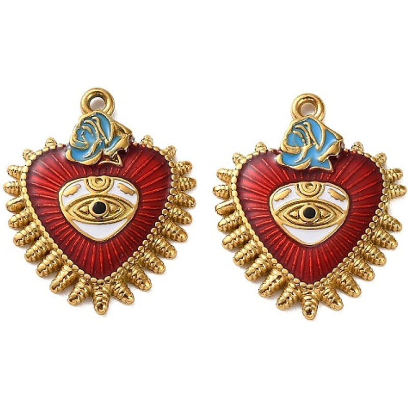 304 Stainless Steel Heart Pendant with Evil Eye, Golden Finish — Charms & Pendants