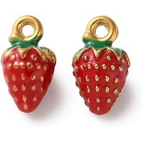 304 Stainless Steel Enamel Charms - Golden Fruit Themes - Strawberry
