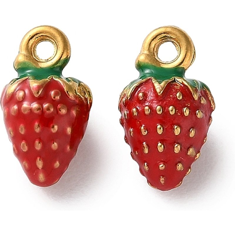 304 Stainless Steel Enamel Charms - Golden Fruit Themes - Strawberry — Charms & Pendants