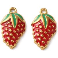 304 Stainless Steel Enamel Fruit Theme Pendant - Strawberry