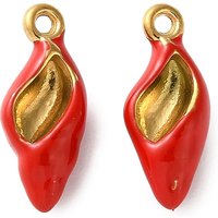 304 Stainless Steel Enamel Conch Pendants in Golden and Red
