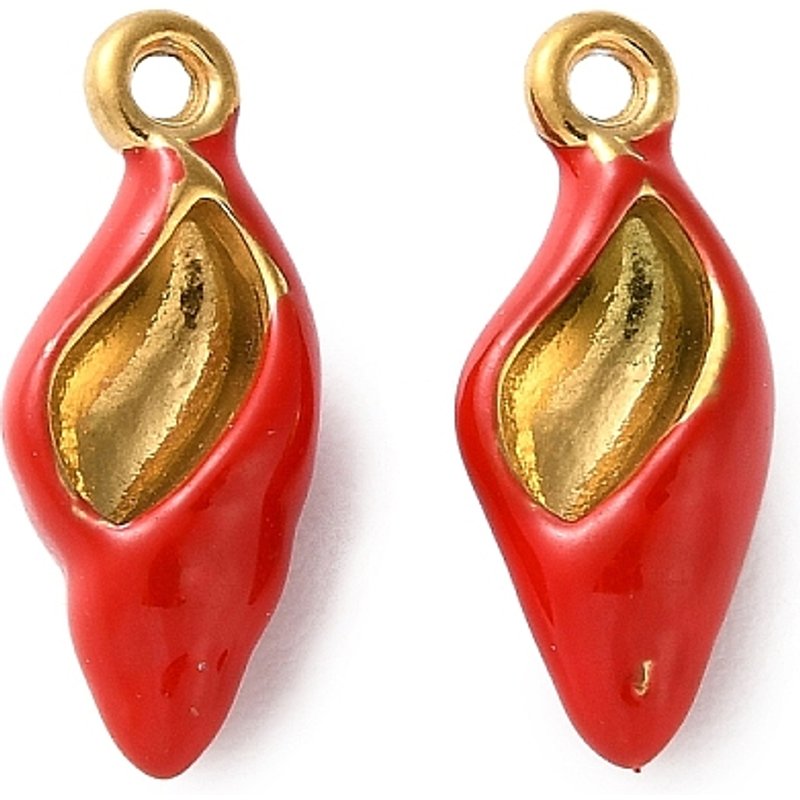 Pendants en Émail en Acier Inoxydable 304 en Forme de Conque, Doré et Rouge — Breloques et pendentifs