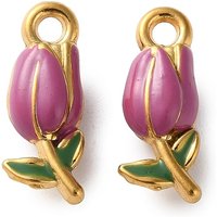 304 Stainless Steel Enamel Flower Pendant in Golden and Purple
