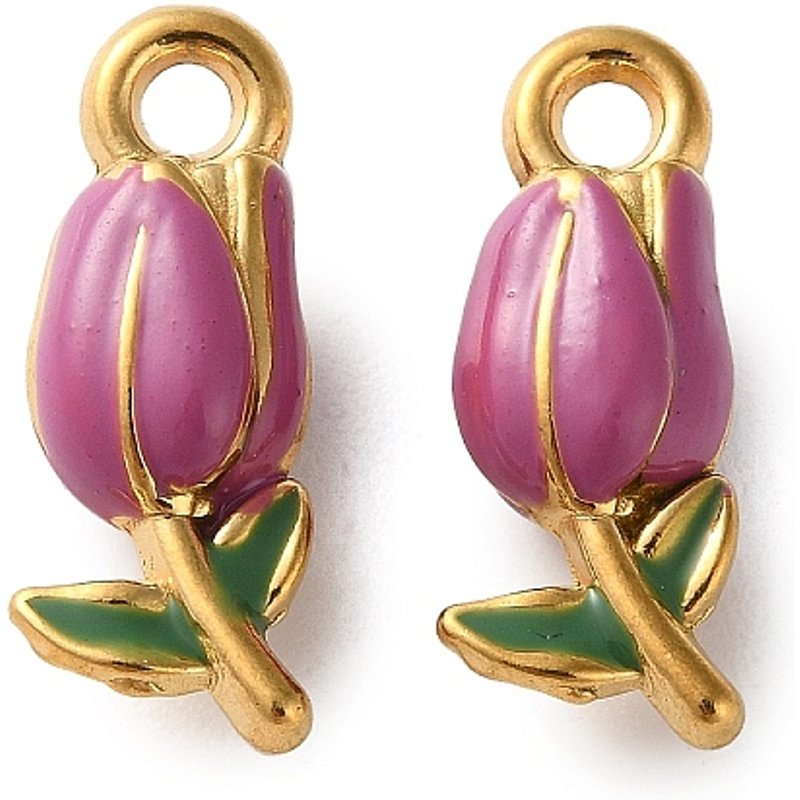 Pendentif en Émail en Acier Inoxydable 304 - Fleur Dorée et Violette — Breloques et pendentifs