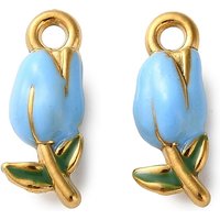 304 Stainless Steel Flower Enamel Pendant in Golden and Light Blue