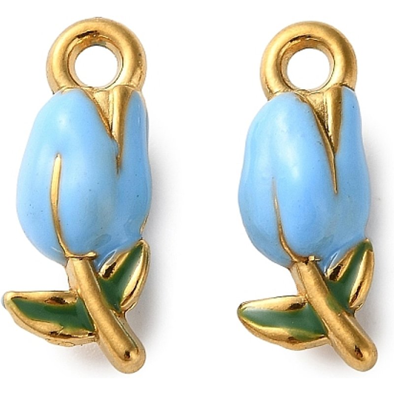 Pendentif en Émail en Acier Inoxydable 304, Fleur, Doré et Bleu Clair — Breloques et pendentifs
