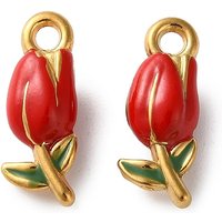 Pendentif en Émail en Acier Inoxydable 304, Fleur, Doré et Rouge — Breloques et pendentifs