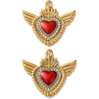 Pendentif en Acier Inoxydable 304 Émaillé Cœur Sacré avec Rhinestone — Breloques et pendentifs