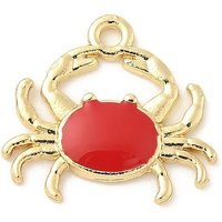 Golden Crab Alloy Enamel Pendant, 18x19.5x2mm, Hole: 1.8mm