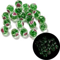 Perles en verre soufflé à la main, rondes avec cœur, phosphorescentes, vertes — Perles à bijoux