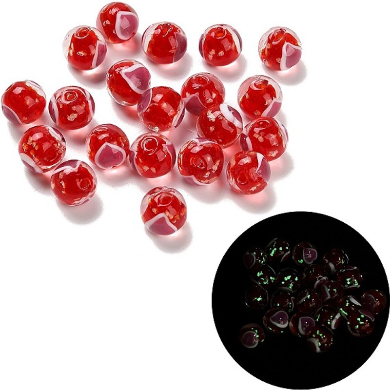 Perles en Verre Soufflé à la Main, Perles Lumineuses, Cœur, Rouge — Perles à bijoux