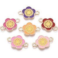 Alloy Enamel Flower Connector Charms, Cadmium Free, Light Gold — Jewelry Findings