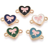 Alloy Enamel Heart Connector Charms with Bowknot Links