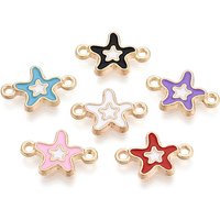 Alloy Enamel Starfish Connector Charms, Light Gold, Mixed Color — Jewelry Findings
