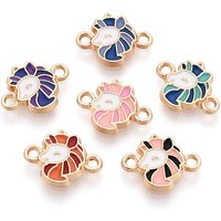 Alloy Enamel Unicorn Connector Charms - Light Gold, Mixed Colors