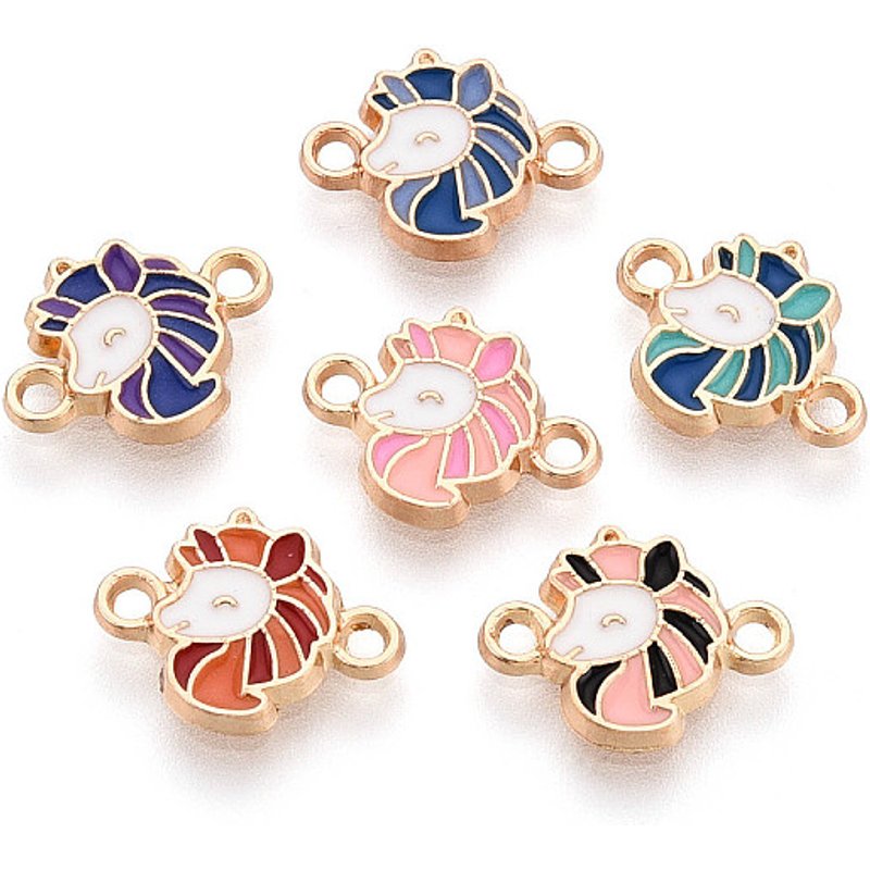 Alloy Enamel Unicorn Connector Charms - Light Gold, Mixed Colors — Jewelry Findings