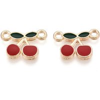 Alloy Enamel Cherry Connector Charms - Light Gold & FireBrick — Jewelry Findings