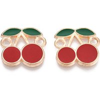 Alloy Enamel Cherry Connector Charms - Light Gold & FireBrick — Jewelry Findings