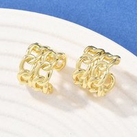 Brass Cuff Earrings with Chain Charm, C-Shaped, Golden — Costume Jewelry
