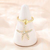 Brass Micro Pave Cubic Zirconia Starfish Finger Ring — Costume Jewelry