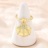 Brass Micro Pave Cubic Zirconia Shell Shape Finger Ring — Costume Jewelry