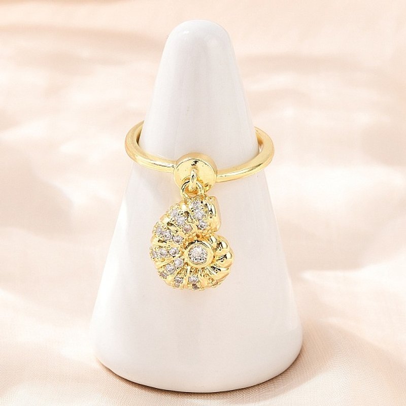 Brass Micro Pave Cubic Zirconia Conch Shape Finger Ring — Costume Jewelry