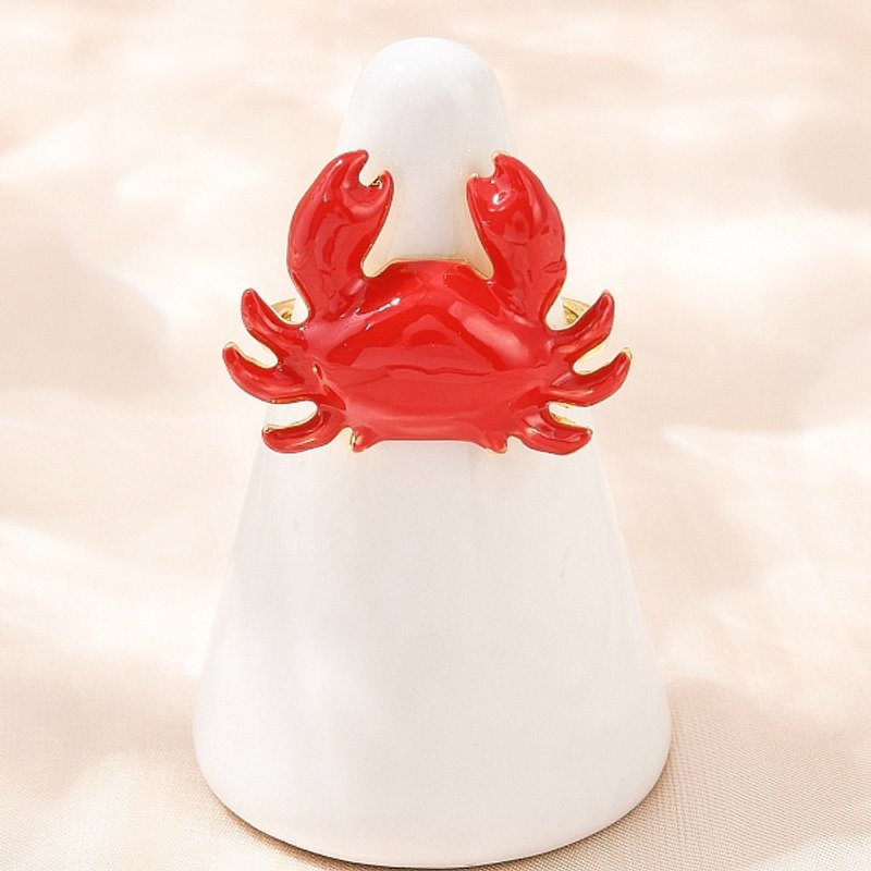 Bague à Manchette Ajustable en Laiton Émaillé, Design Crabe Doré — Bijoux fantaisie