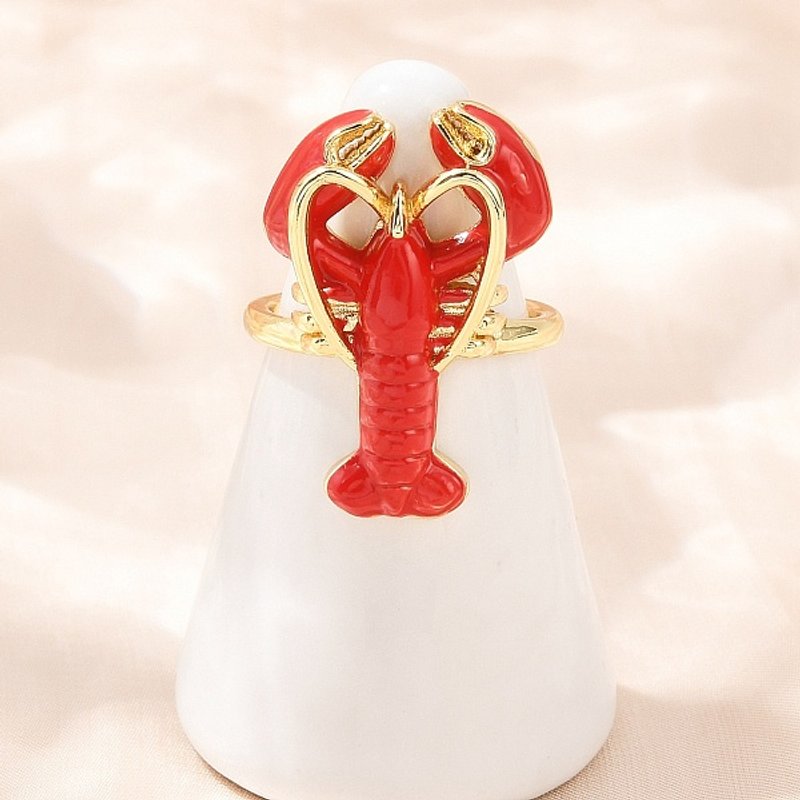 Bagues de Poignet Ajustables en Émail de Laiton, Design Crevette Doré — Bijoux fantaisie