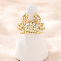Brass Micro Pave Cubic Zirconia Crab Cuff Ring, Golden