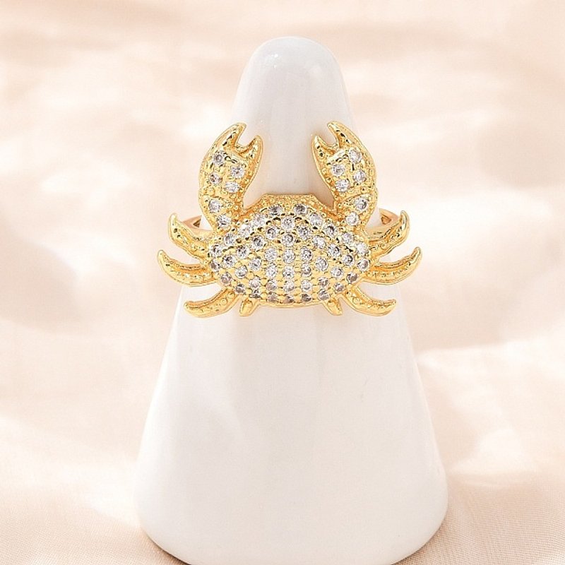 Bague à Manchette en Laiton avec Zircon Cubique, Design Crabe — Bijoux fantaisie