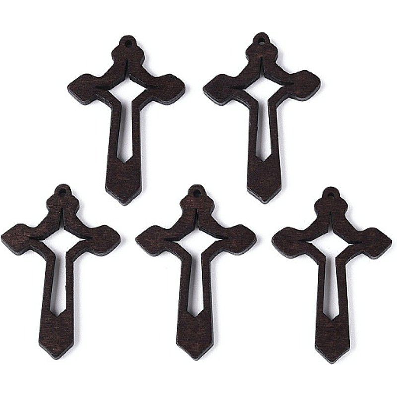 Pendentif Croix en Bois Religion en Brun Coco — Breloques et pendentifs