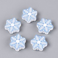Perles en bois Schima, motif flocon de neige, bleu myosotis, 19-19.5mm — Perles à bijoux