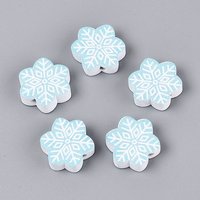 Perles en bois Schima, peintes à la spray, flocon de neige, bleu ciel — Perles à bijoux
