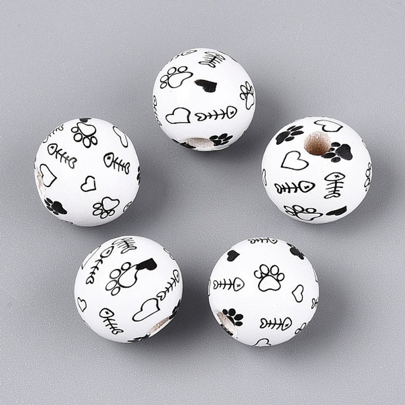 Schima Wood Beads with Heart & Fishbone Pattern, Black — Jewelry Beads