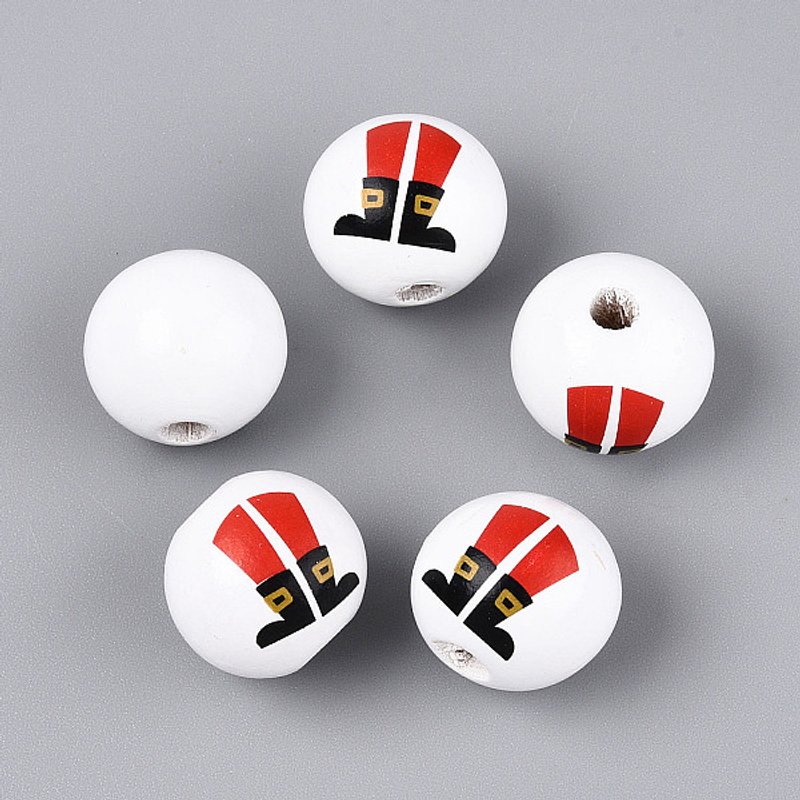 Perles rondes en bois Schima peintes pour Noël, rouges — Perles à bijoux