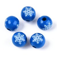 Perles en bois Schima avec motif de flocon, bleu Dodger, 15.5-16mm