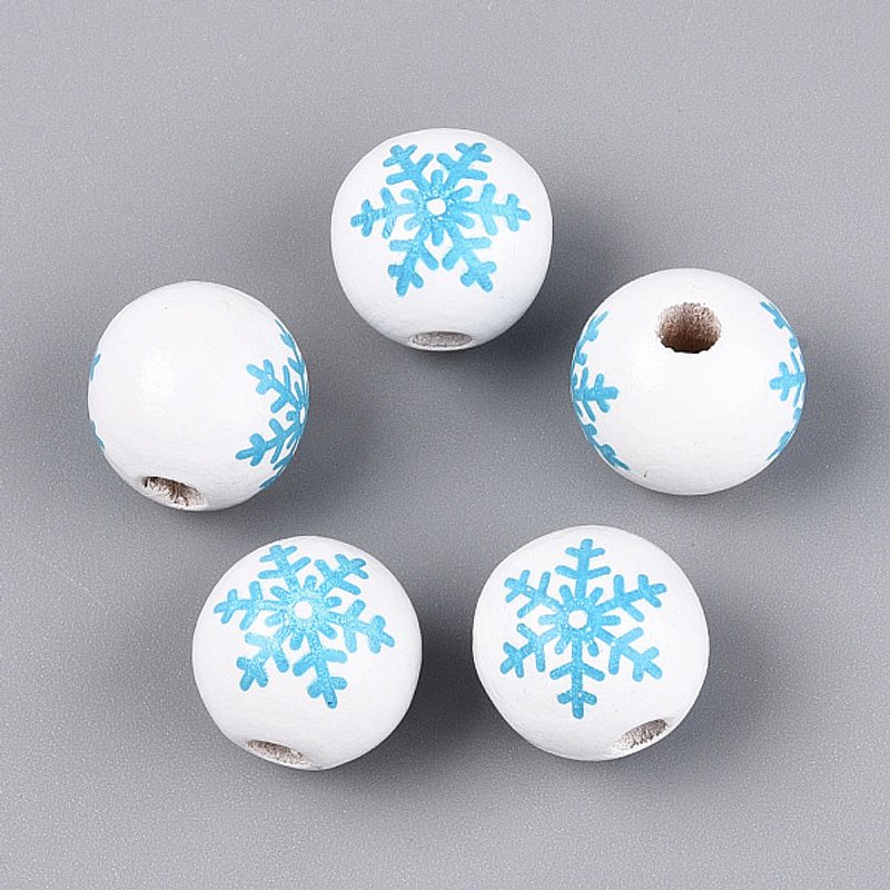 Schima Wood Beads with Snowflake Pattern, Sky Blue, 15.5-16mm — Jewelry Beads