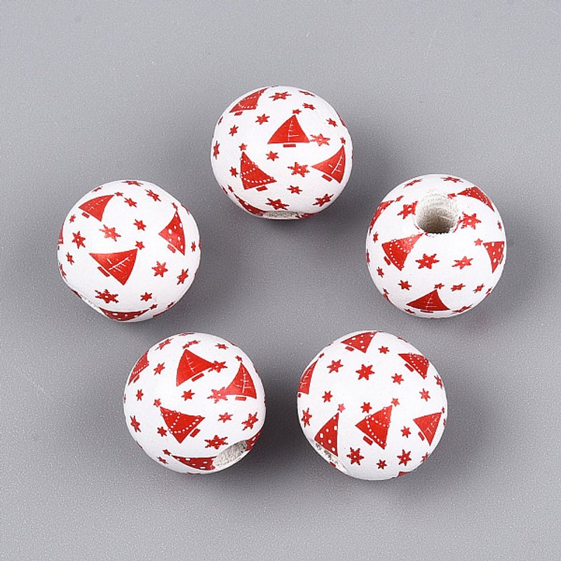 Christmas Schima Wood Beads with Snowflake Pattern, Red — Jewelry Beads