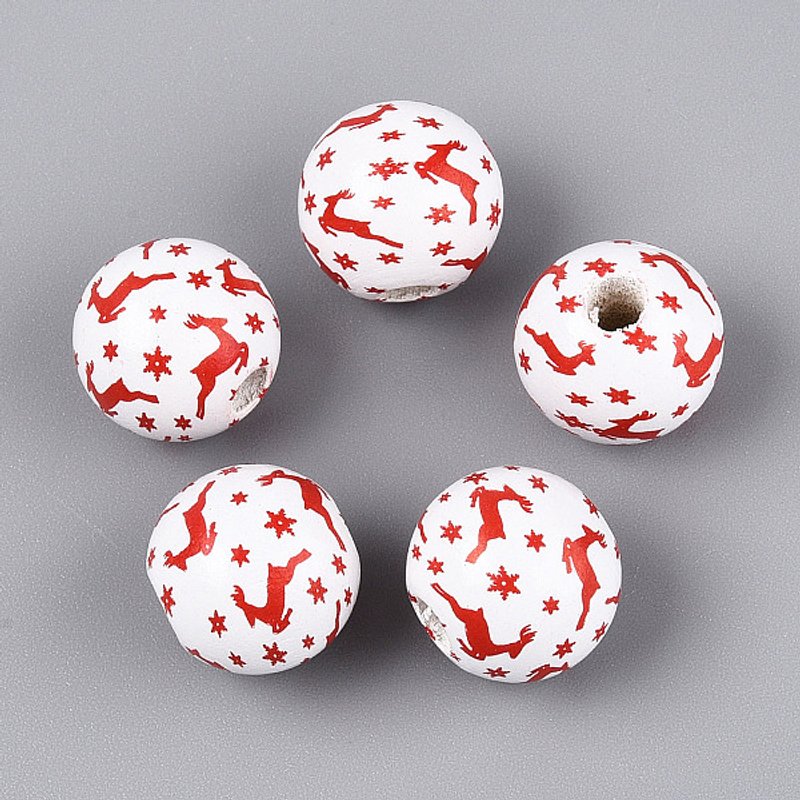 Christmas Schima Wood Beads with Snowflake Pattern, Crimson — Jewelry Beads