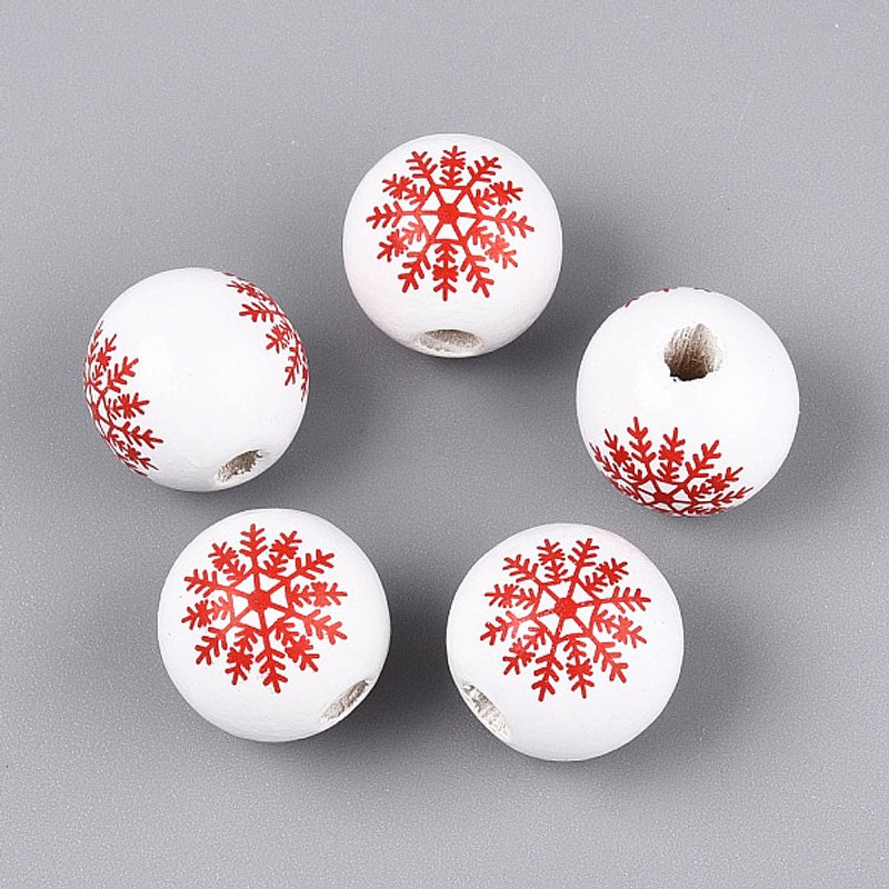 Christmas Schima Wood Beads with Snowflake Pattern, Red — Jewelry Beads