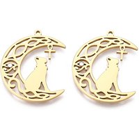 304 Stainless Steel Moon & Wolf Pendants with Crystal Rhinestone