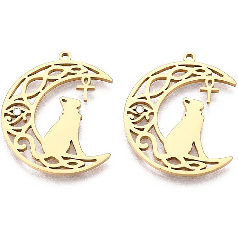 Pendants en Acier Inoxydable 304, Lune & Loup avec Rhinestone Cristal — Breloques et pendentifs