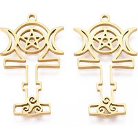 Pendentif creux en acier inoxydable 304, lune avec pentagramme — Breloques et pendentifs