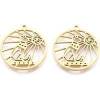 Hollow 304 Stainless Steel Wolf Pendant, Golden, 26x24mm