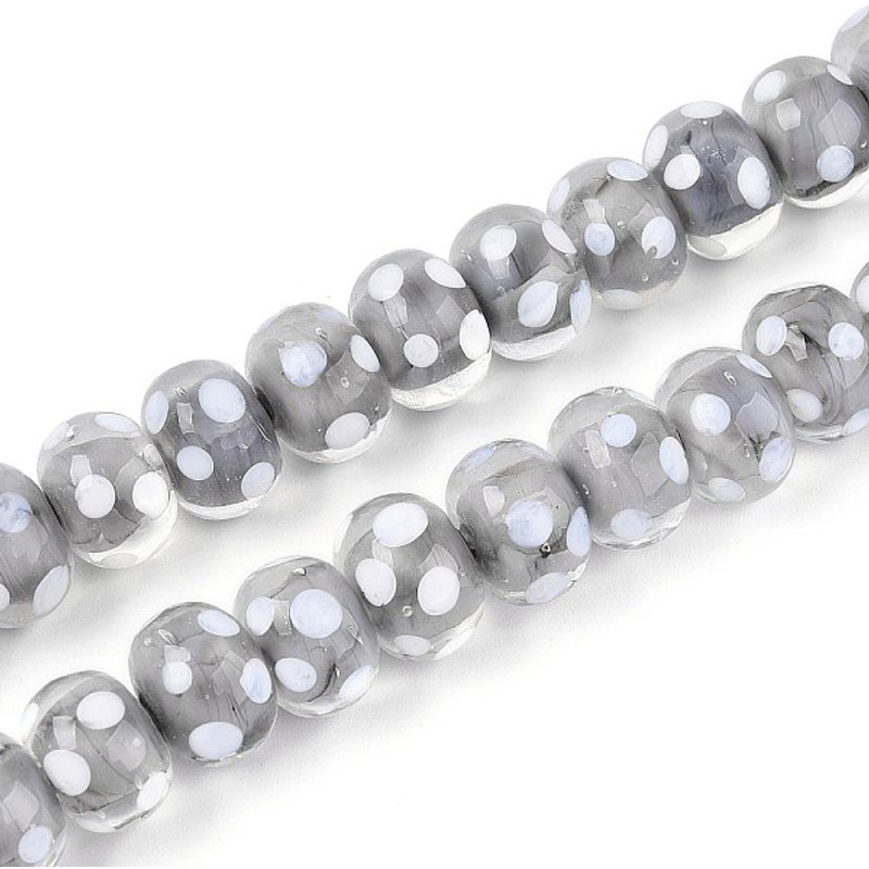 Handmade Lampwork Rondelle Beads with Polka Dot, Dark Gray — Jewelry Beads