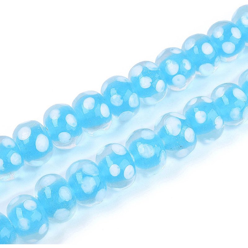 Perles en Verre Lampwork Artisanales Rondelles à Pois, Bleu Ciel Profond — Perles à bijoux