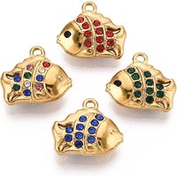 Ion Plating 304 Stainless Steel Fish Charm with Rhinestone